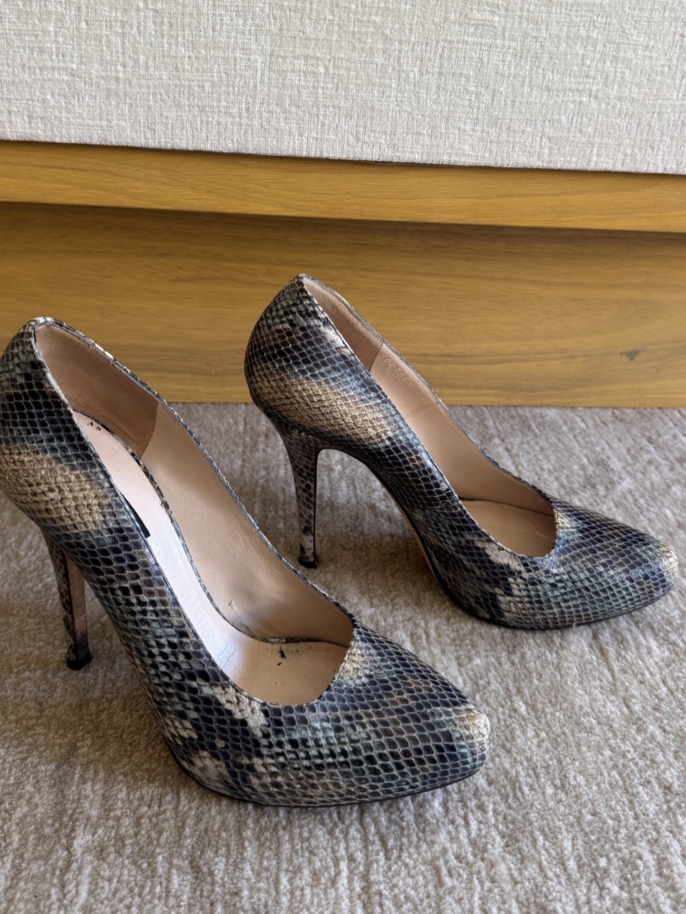Escada Women's Snake Print Heels in Black & Blue EU 39